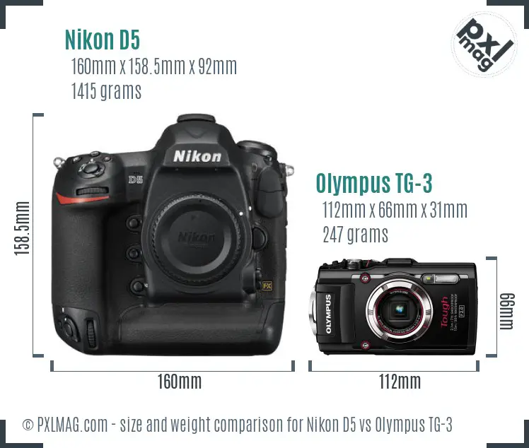 Nikon D5 vs Olympus TG-3 size comparison