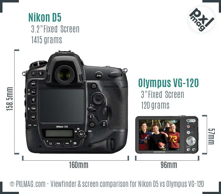 Nikon D5 vs Olympus VG-120 Screen and Viewfinder comparison