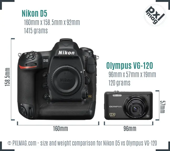 Nikon D5 vs Olympus VG-120 size comparison