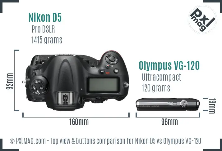 Nikon D5 vs Olympus VG-120 top view buttons comparison