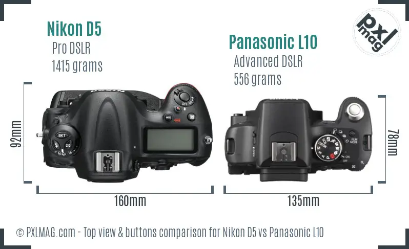 Nikon D5 vs Panasonic L10 top view buttons comparison