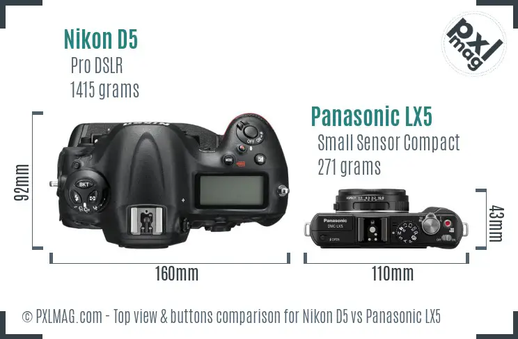 Nikon D5 vs Panasonic LX5 top view buttons comparison Nikon D5 vs Panasonic LX5 top view buttons comparison
