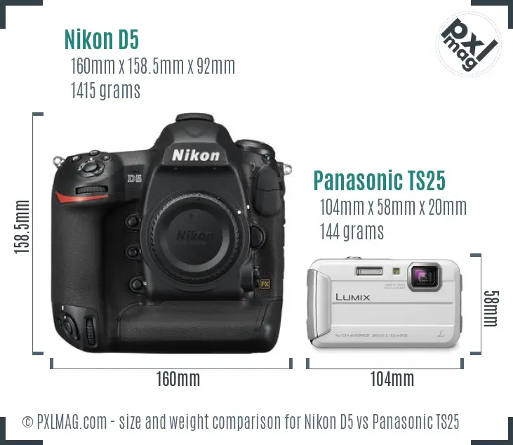 Nikon D5 vs Panasonic TS25 size comparison