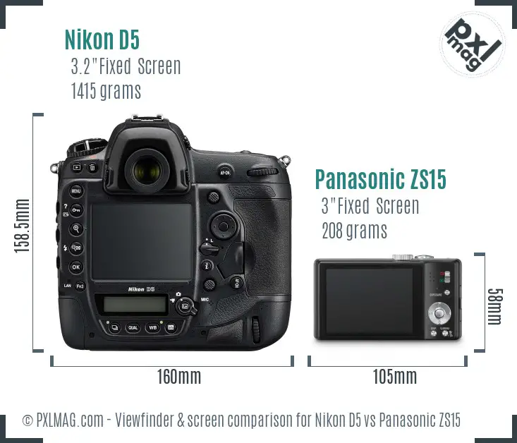 Nikon D5 vs Panasonic ZS15 Screen and Viewfinder comparison