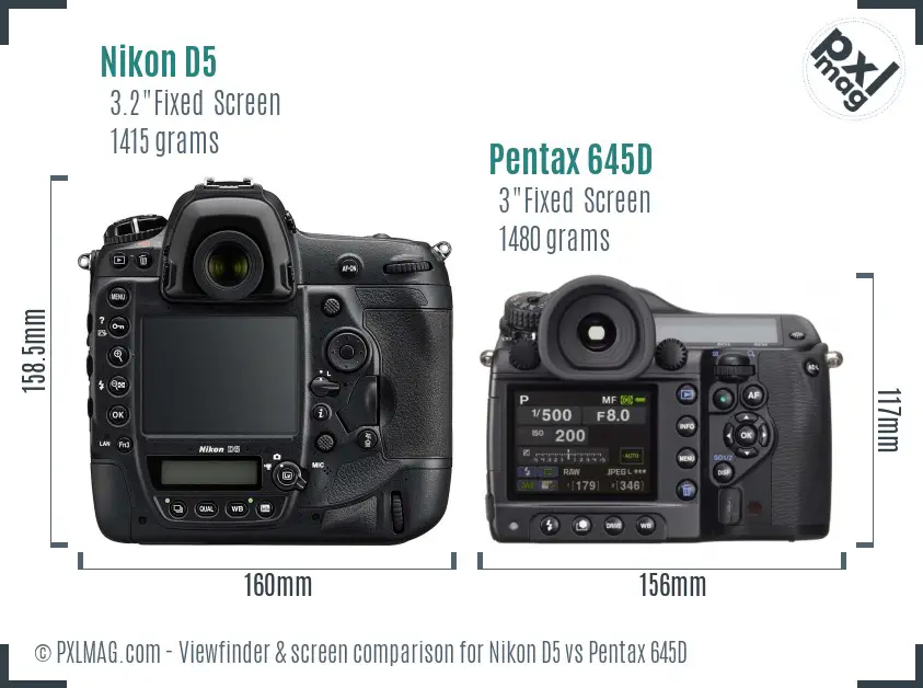 Nikon D5 vs Pentax 645D Screen and Viewfinder comparison