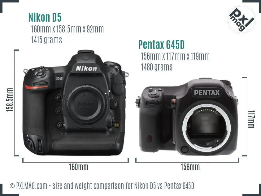 Nikon D5 vs Pentax 645D size comparison