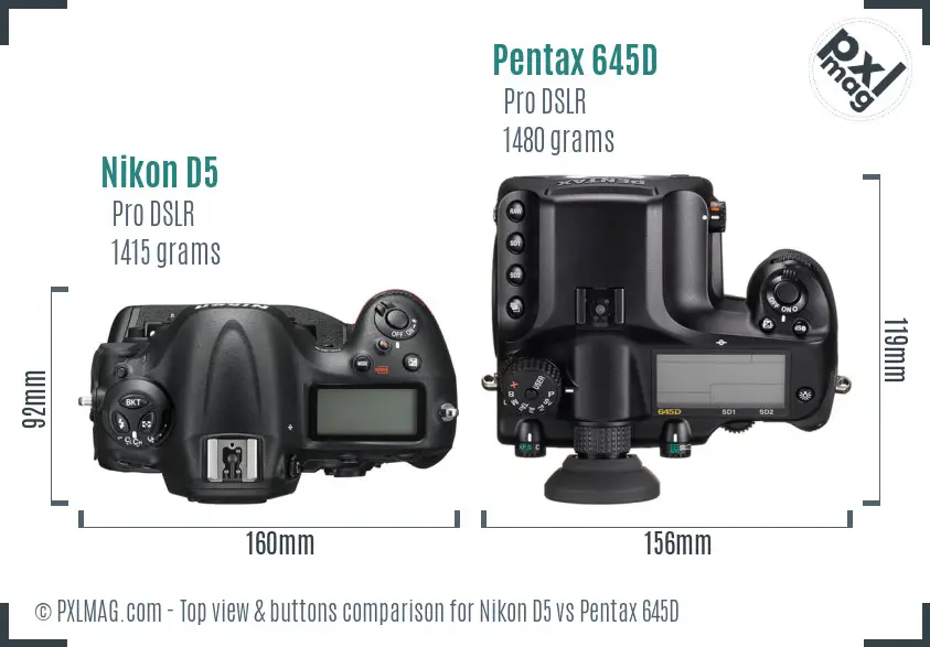 Nikon D5 vs Pentax 645D top view buttons comparison