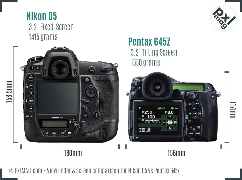 Nikon D5 vs Pentax 645Z Screen and Viewfinder comparison