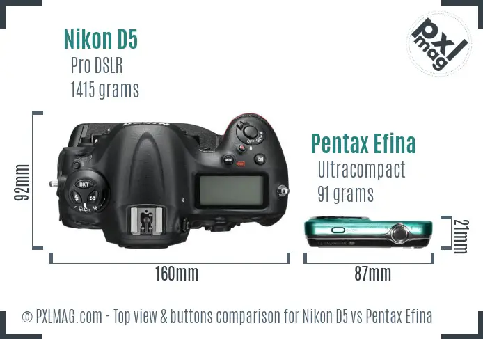 Nikon D5 vs Pentax Efina top view buttons comparison