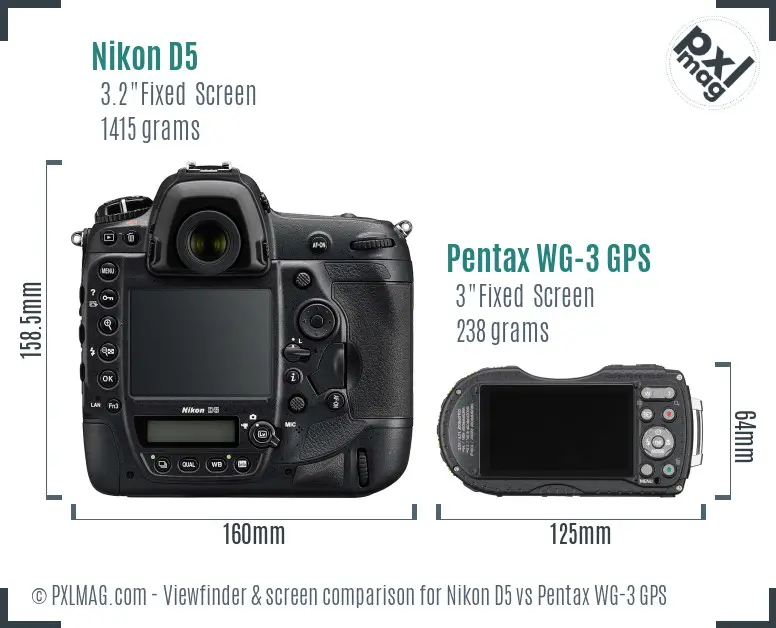 Nikon D5 vs Pentax WG-3 GPS Screen and Viewfinder comparison