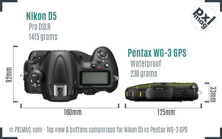 Nikon D5 vs Pentax WG-3 GPS top view buttons comparison