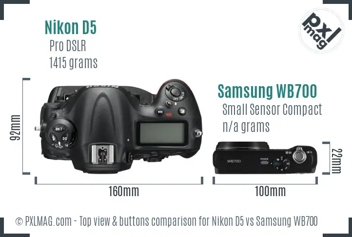 Nikon D5 vs Samsung WB700 top view buttons comparison