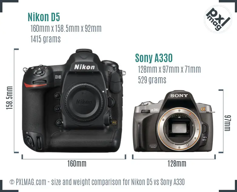 Nikon D5 vs Sony A330 size comparison