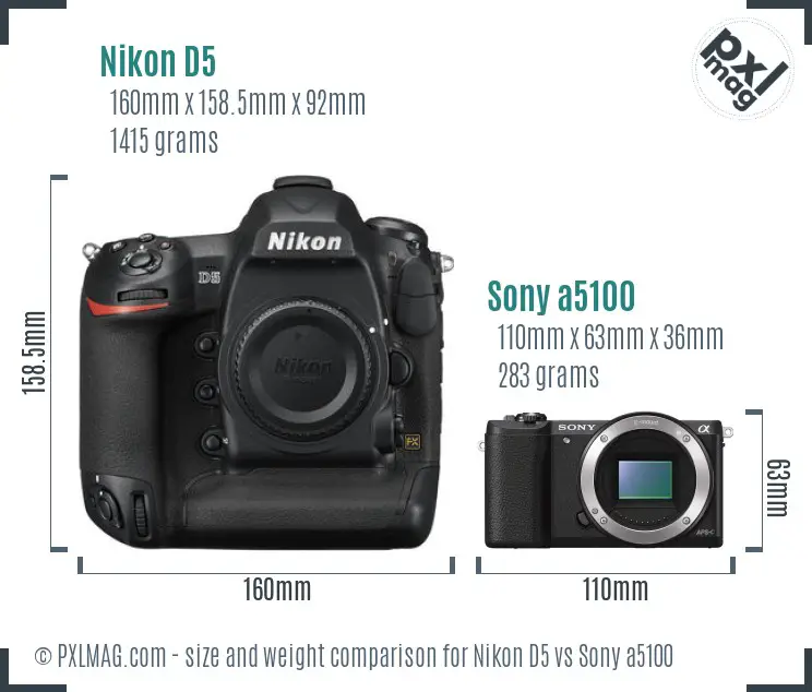 Nikon D5 vs Sony a5100 size comparison Nikon D5 vs Sony a5100 size comparison