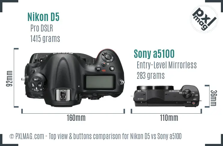 Nikon D5 vs Sony a5100 top view buttons comparison Nikon D5 vs Sony a5100 top view buttons comparison