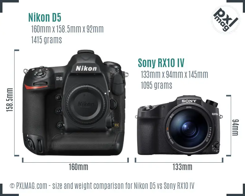 Nikon D5 vs Sony RX10 IV size comparison
