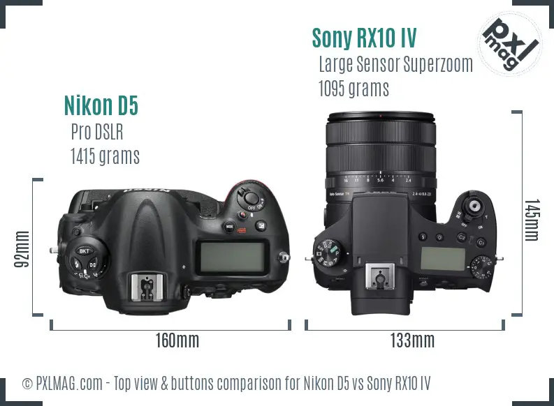 Nikon D5 vs Sony RX10 IV top view buttons comparison