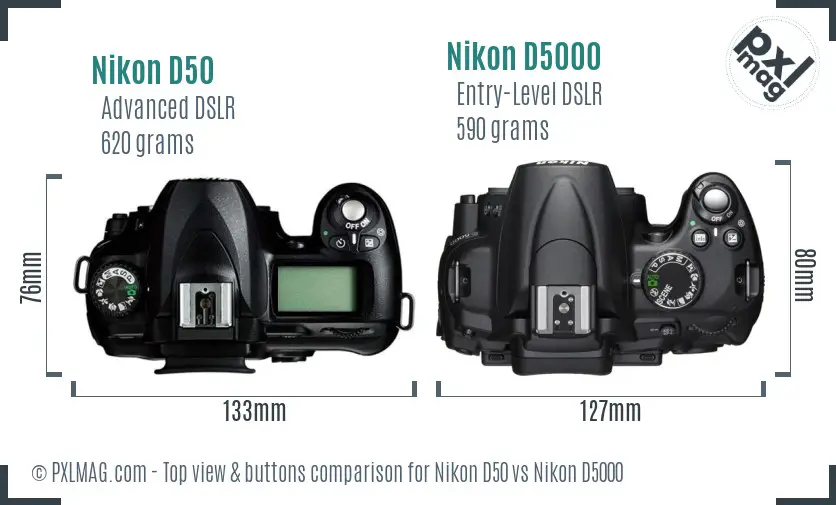 Nikon D50 vs Nikon D5000 top view buttons comparison