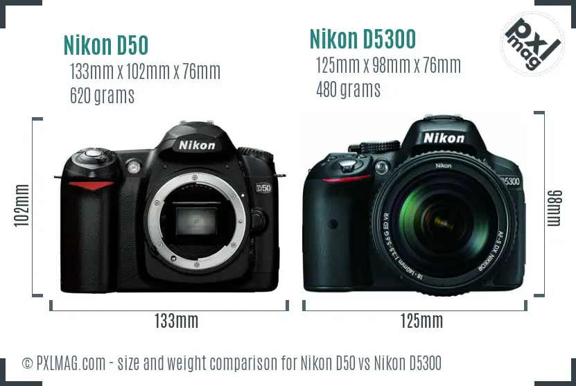 Nikon D50 vs Nikon D5300 size comparison