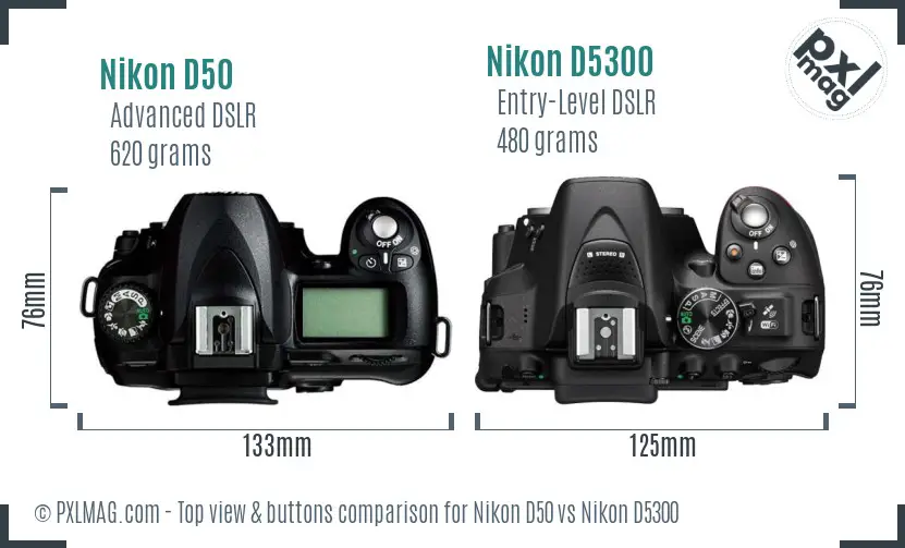 Nikon D50 vs Nikon D5300 top view buttons comparison