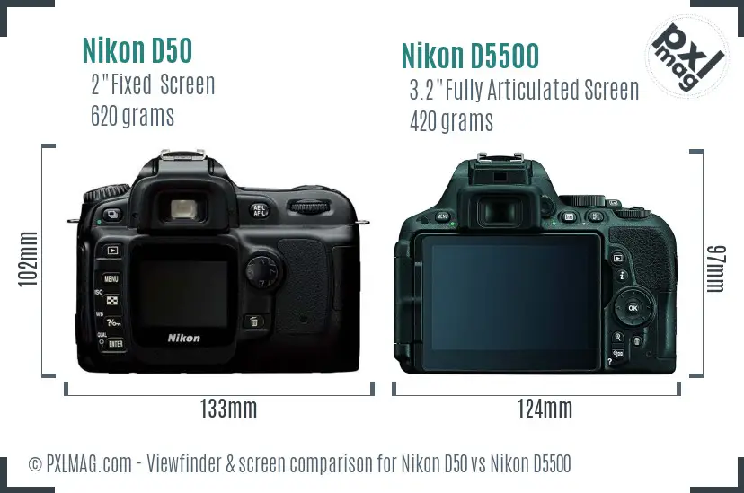 Nikon D50 vs Nikon D5500 Screen and Viewfinder comparison