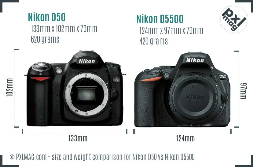 Nikon D50 vs Nikon D5500 size comparison