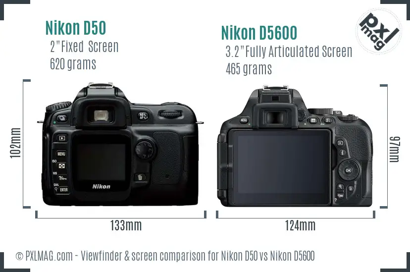 Nikon D50 vs Nikon D5600 Screen and Viewfinder comparison