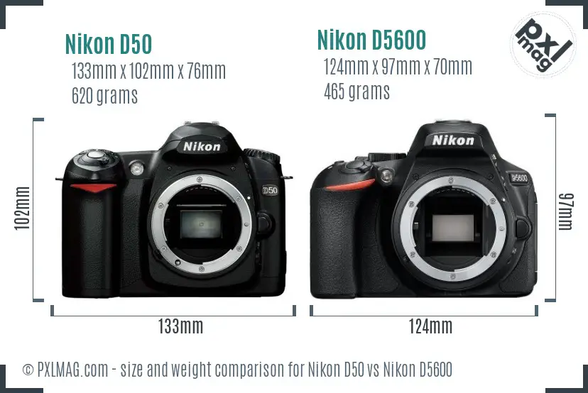 Nikon D50 vs Nikon D5600 size comparison