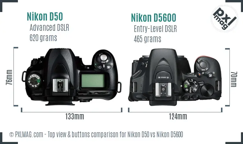 Nikon D50 vs Nikon D5600 top view buttons comparison