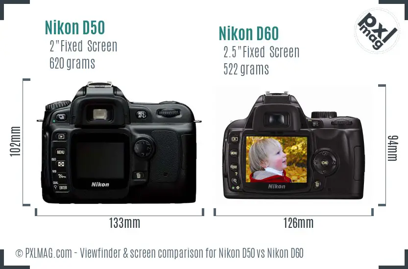 Nikon D50 vs Nikon D60 Screen and Viewfinder comparison