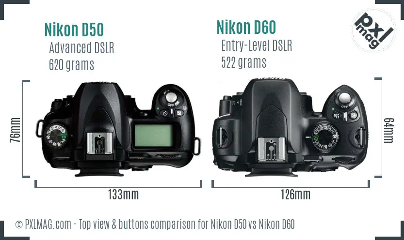 Nikon D50 vs Nikon D60 top view buttons comparison