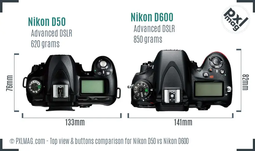 Nikon D50 vs Nikon D600 top view buttons comparison
