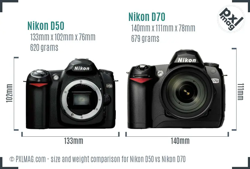 Nikon D50 vs Nikon D70 size comparison