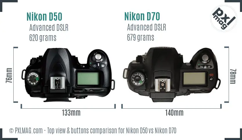 Nikon D50 vs Nikon D70 top view buttons comparison