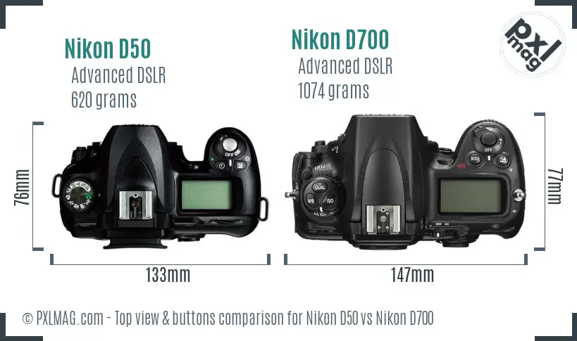 Nikon D50 vs Nikon D700 top view buttons comparison