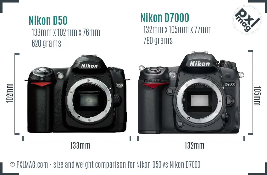 Nikon D50 vs Nikon D7000 size comparison