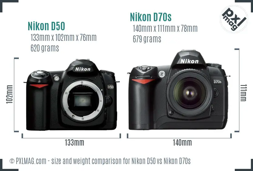 Nikon D50 vs Nikon D70s size comparison