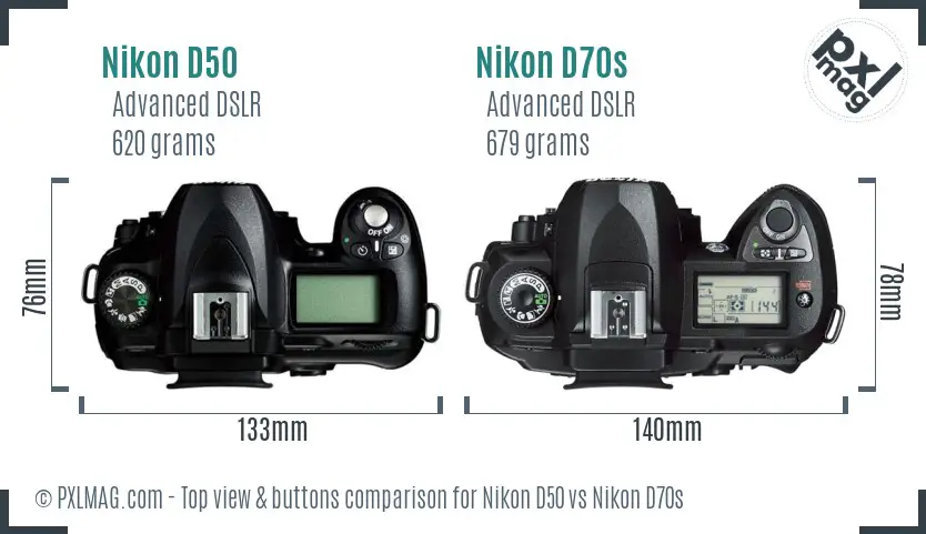 Nikon D50 vs Nikon D70s top view buttons comparison