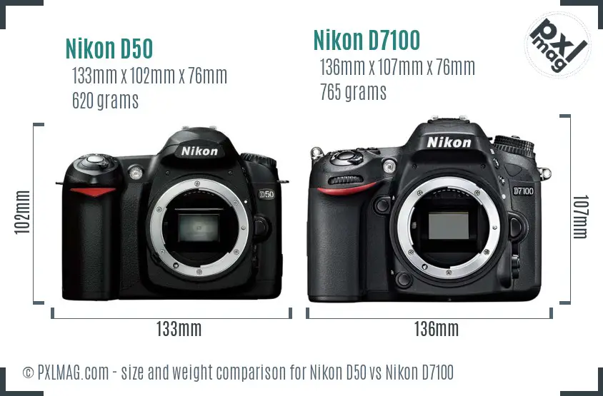 Nikon D50 vs Nikon D7100 size comparison