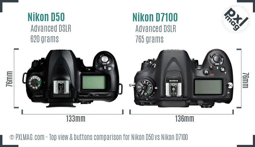 Nikon D50 vs Nikon D7100 top view buttons comparison