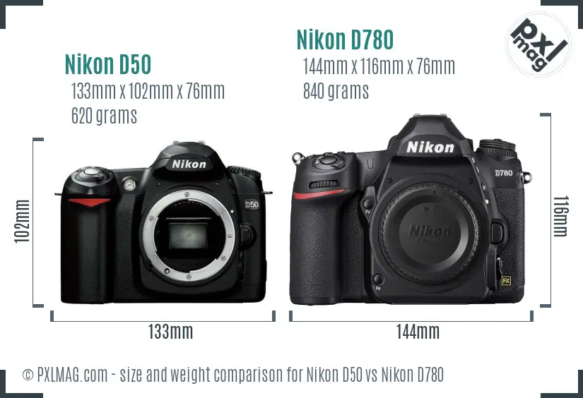 Nikon D50 vs Nikon D780 size comparison