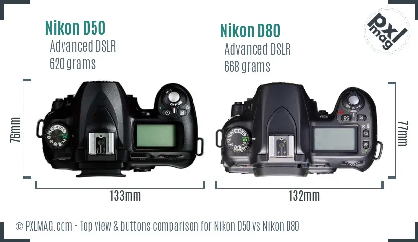 Nikon D50 vs Nikon D80 top view buttons comparison
