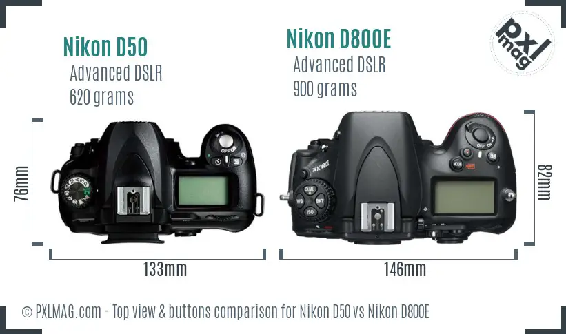 Nikon D50 vs Nikon D800E top view buttons comparison