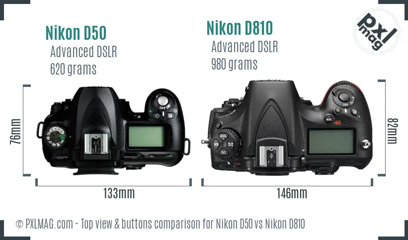 Nikon D50 vs Nikon D810 top view buttons comparison