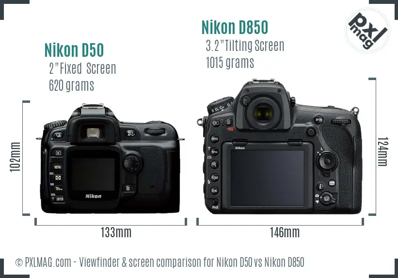 Nikon D50 vs Nikon D850 Screen and Viewfinder comparison