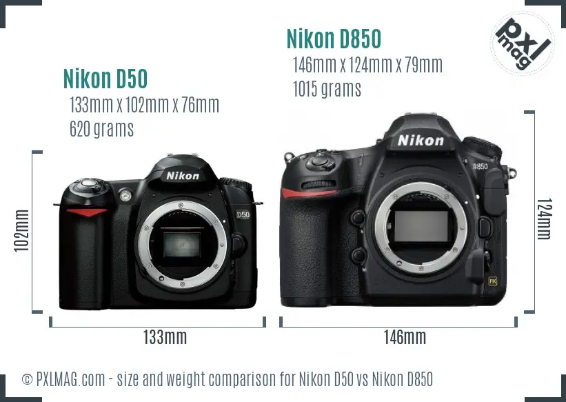 Nikon D50 vs Nikon D850 size comparison