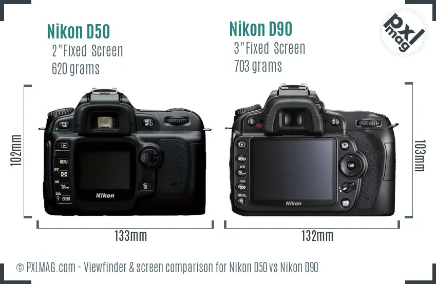 Nikon D50 vs Nikon D90 Screen and Viewfinder comparison