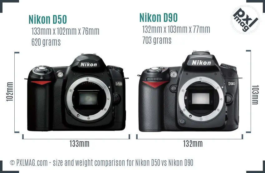 Nikon D50 vs Nikon D90 size comparison