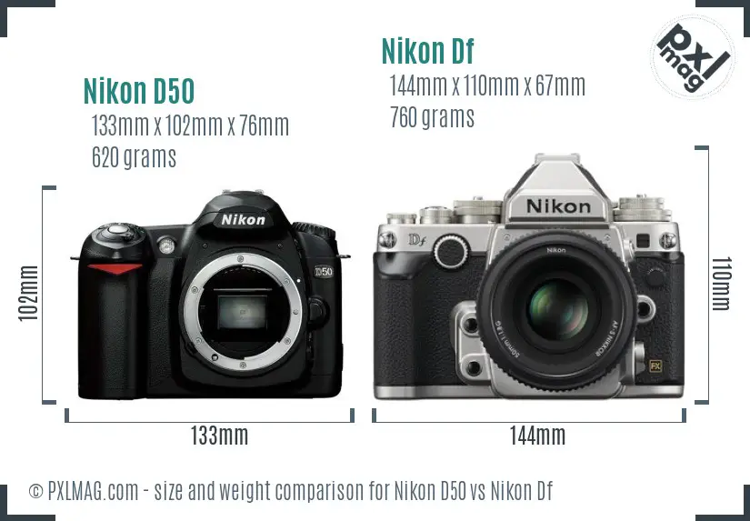 Nikon D50 vs Nikon Df size comparison