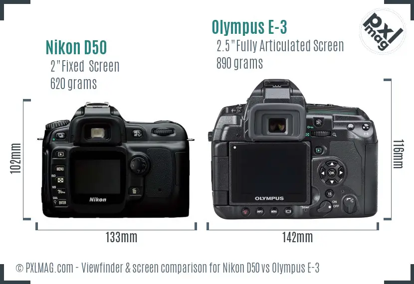 Nikon D50 vs Olympus E-3 Screen and Viewfinder comparison